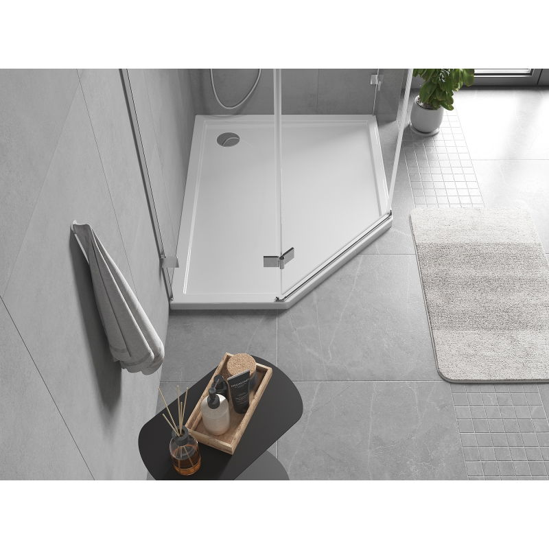 Mexen Flow cadă pentagonală slim dreapta 100 x 80 cm, alb lucios - 46P108010R