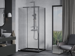 Mexen Apia cabină de duș extensibilă 120 x 80 cm, transparent, Crom + cadă de duș Flat, Neagră - 840-120-080-01-00-4070