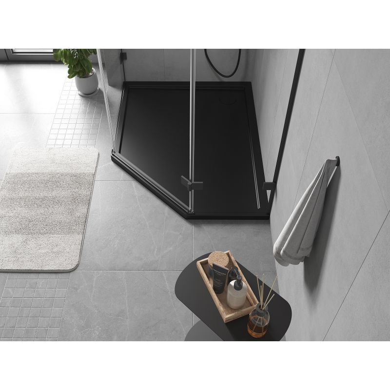 Mexen Flow brodzik pentagonal slim stânga 90 x 80 cm, negru mat - 46P708090L