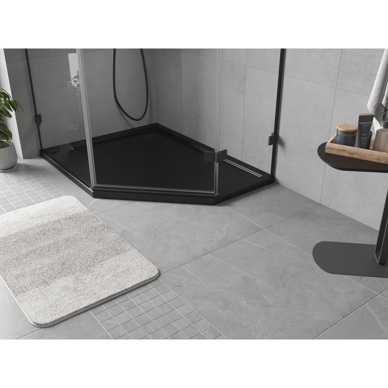 Mexen Flow brodzik pentagonal slim stânga 90 x 80 cm, negru mat - 46P708090L