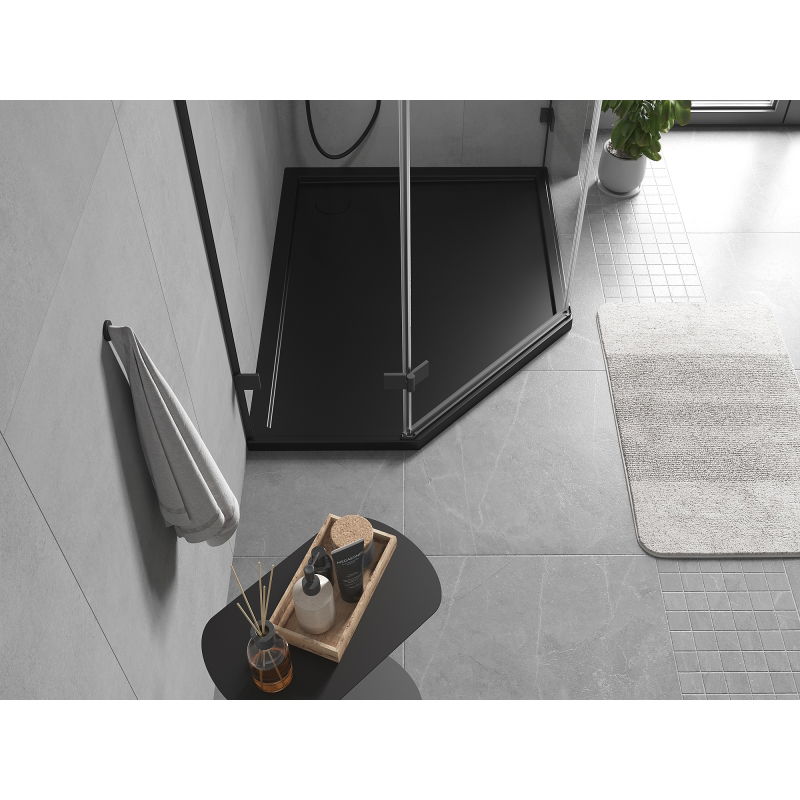 Mexen Flow cadă de duș pentagonală slim dreaptă 90 x 80 cm, negru mat - 46P708090R