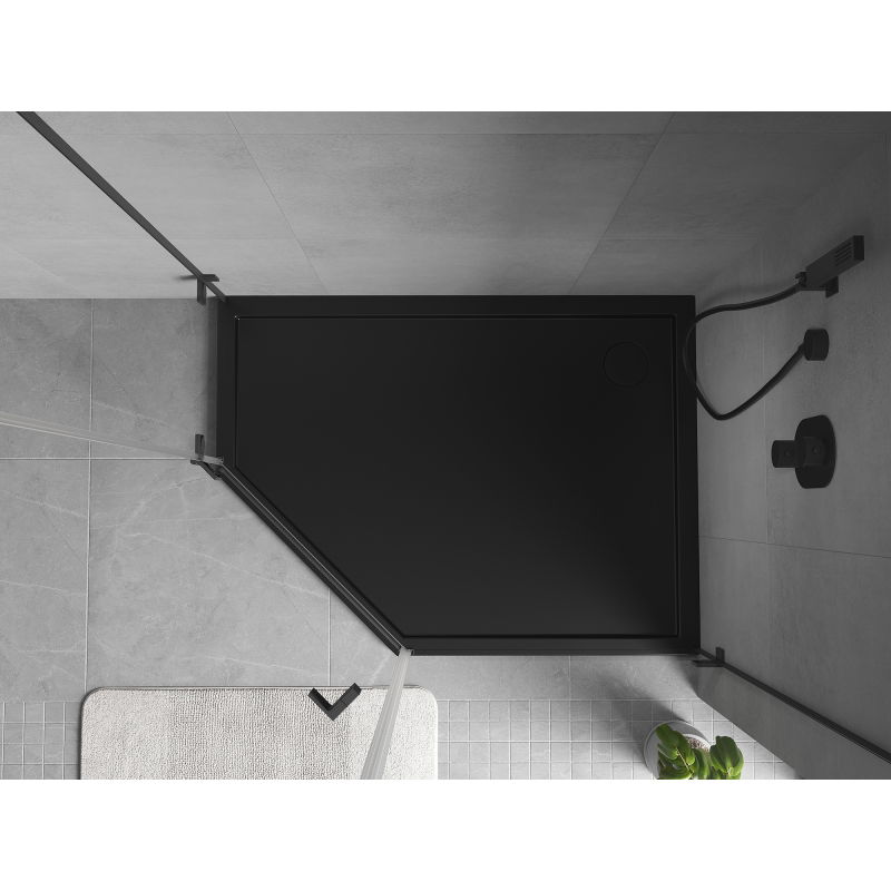 Mexen Flow cadă de duș pentagonală slim dreapta 100 x 80 cm, negru mat - 46P708010R