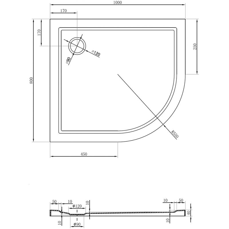 Mexen Flow félköríves aszimmetrikus slim bal 100 x 80 cm, fehér fényes - 46Q108010L