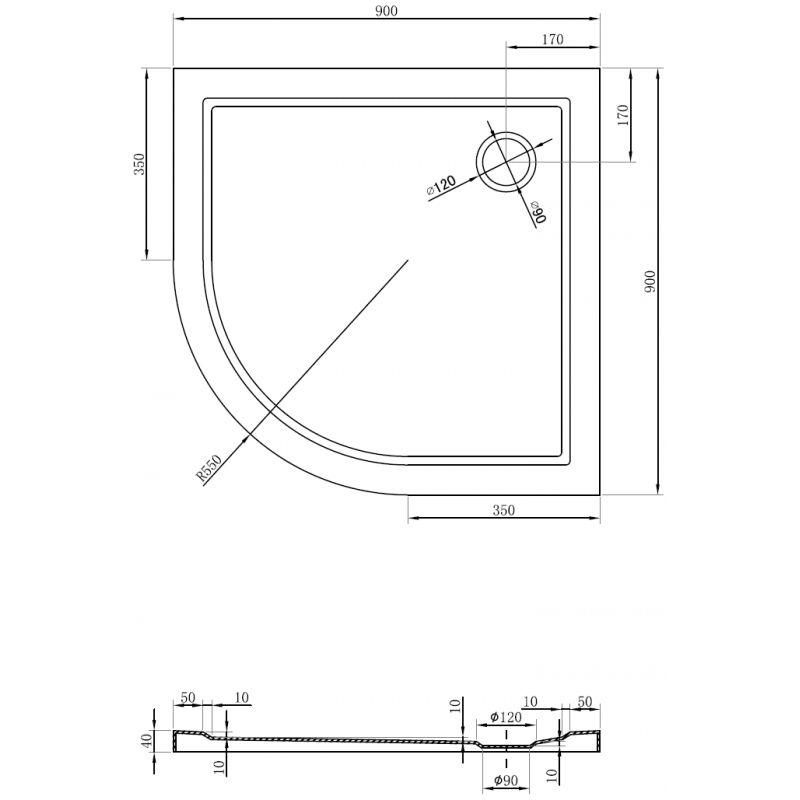 Mexen Flow cadă de duș semirotundă slim 90 x 90 cm, alb lucios - 46Q109090