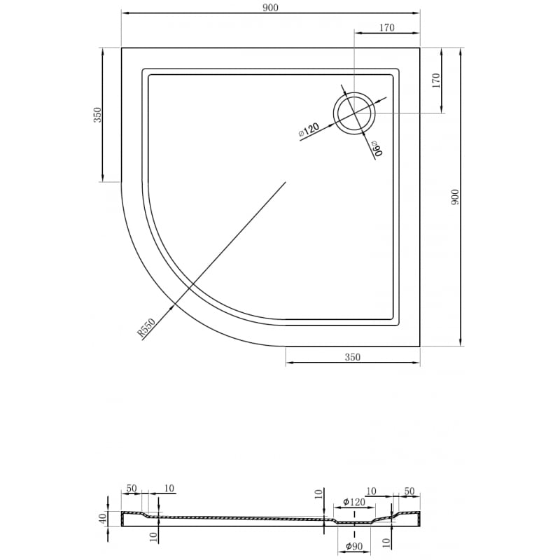Mexen Flow félköríves zuhanytálca slim 90 x 90 cm, fényes fehér - 46Q109090