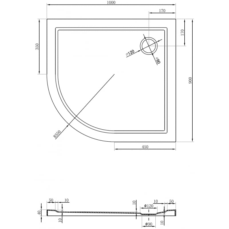 Mexen Flow félköríves aszimmetrikus slim jobb zuhanytálca 100 x 90 cm, fényes fehér - 46Q109010R