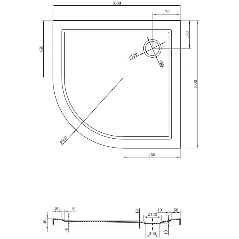 Mexen Flow brodzik semi-rotund slim 100 x 100 cm, alb lucios - 46Q101010