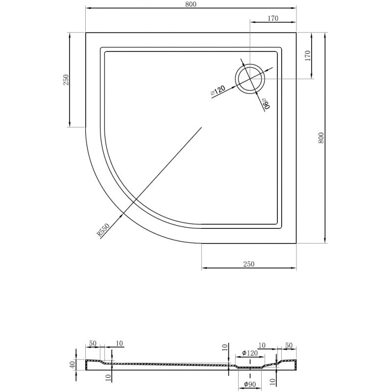 Mexen Flow félköríves slim zuhanytálca 80 x 80 cm, fekete matt - 46Q708080