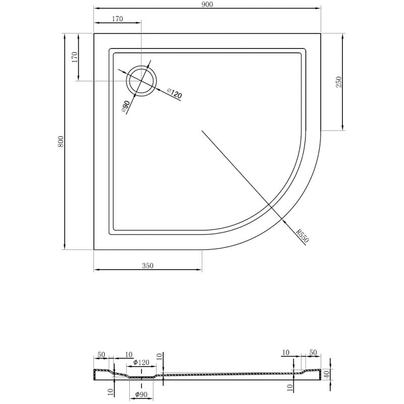 Mexen Flow félköríves aszimmetrikus vékony bal 90 x 80 cm, fekete matt - 46Q708090L
