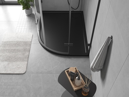 Mexen Flow cadă de duș semirotundă asimetrică slim stânga 90 x 80 cm, negru mat - 46Q708090L