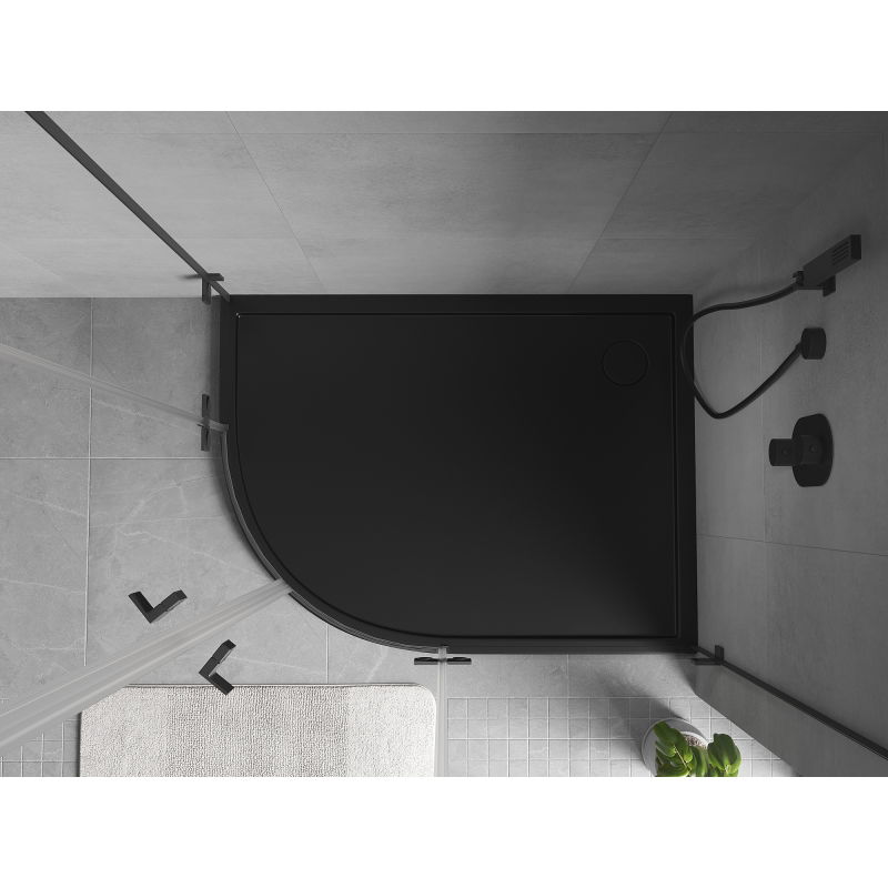Mexen Flow cadă de duș semirotundă asimetrică slim dreaptă 90 x 80 cm, negru mat - 46Q708090R