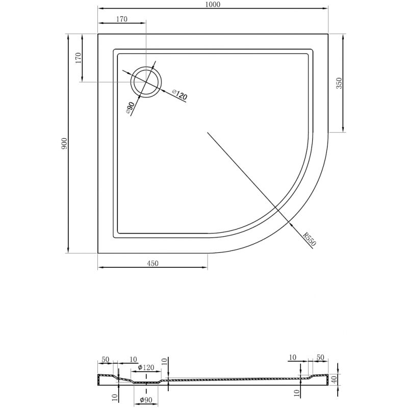 Mexen Flow félköríves aszimmetrikus vékony bal 100 x 90 cm, fekete matt - 46Q709010L