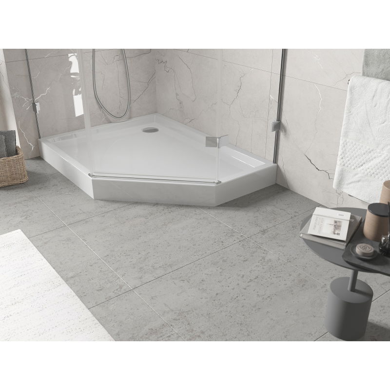 Mexen Flow+ cadă de duș pentagonală stângă 100 x 80 cm, alb lucios - 46P108010LH