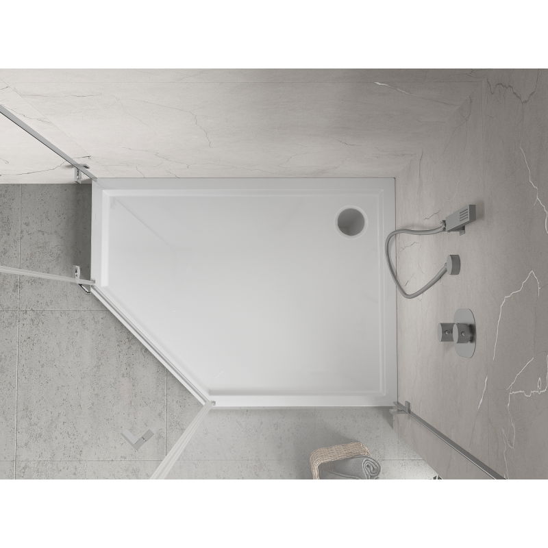 Mexen Flow+ cadă de duș pentagonală dreaptă 100 x 80 cm, alb lucios - 46P108010RH