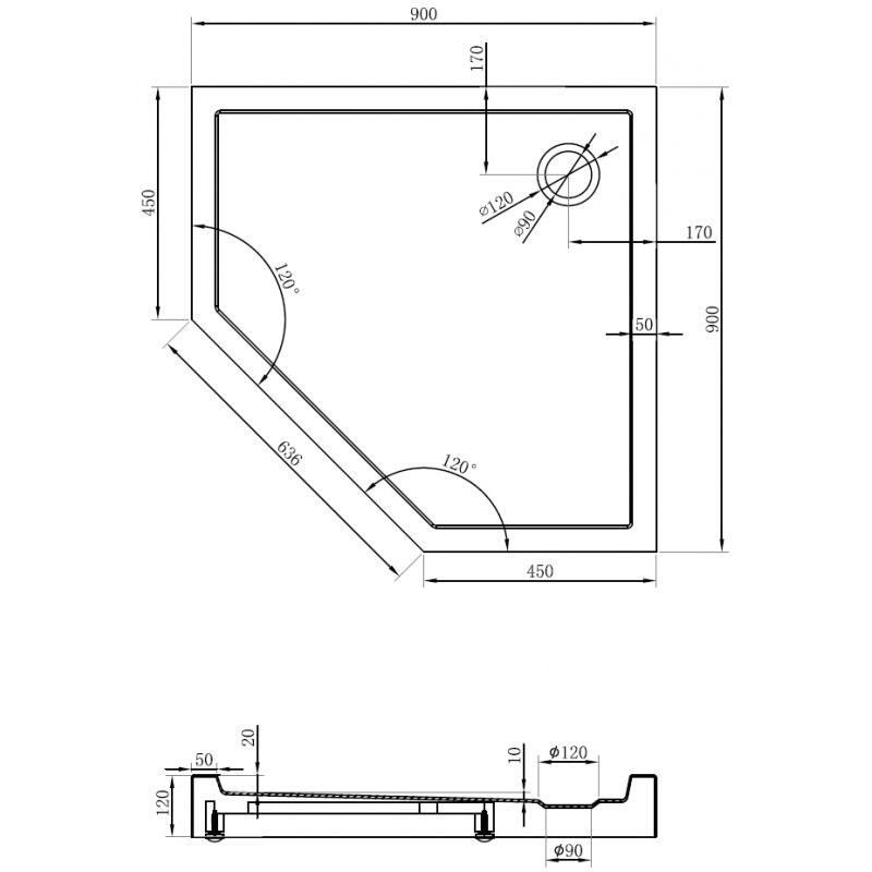 Mexen Flow+ ötszögletű zuhanytálca 90 x 90 cm, fényes fehér - 46P109090H