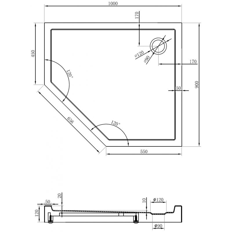 Mexen Flow+ ötszögletű zuhanytálca jobb 100 x 90 cm, fehér fényes - 46P109010RH