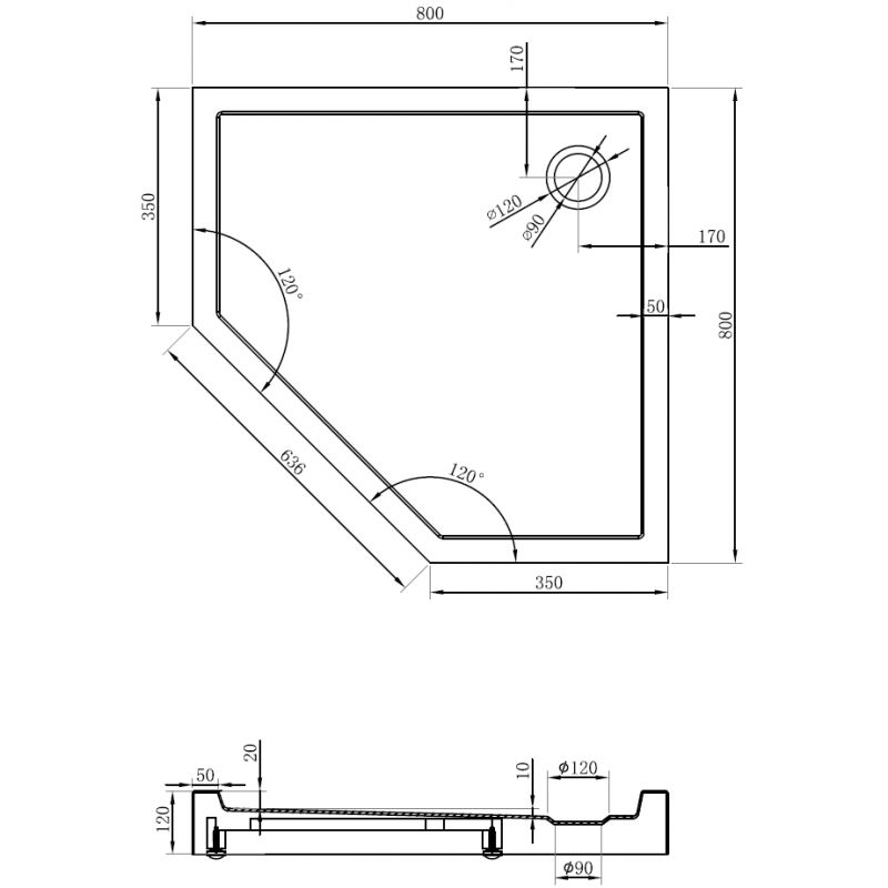 Mexen Flow+ cadă de duș pentagonală 80 x 80 cm, negru mat - 46P708080H