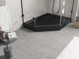 Mexen Flow+ cadă de duș pentagonală dreaptă 90 x 80 cm, negru mat - 46P708090RH