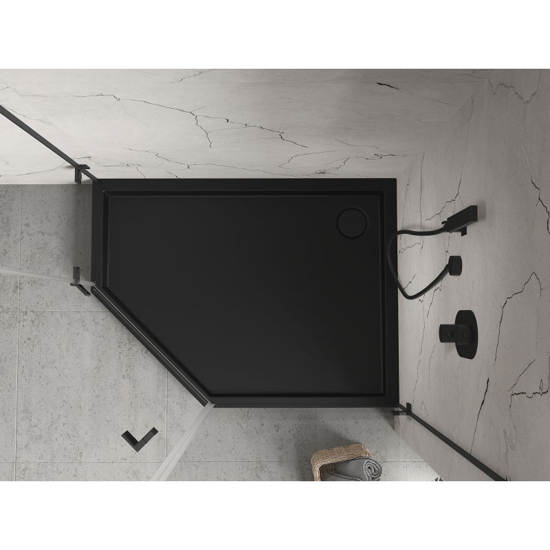 Mexen Flow+ cadă de duș pentagonală dreaptă 90 x 80 cm, negru mat - 46P708090RH