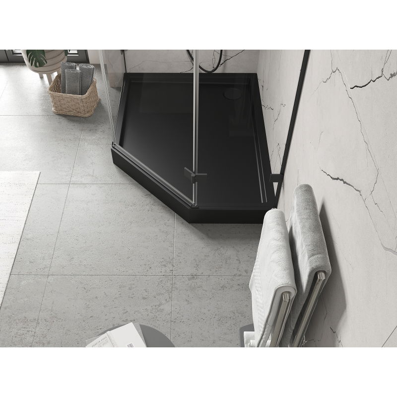 Mexen Flow+ ötszögletű bal oldali zuhanytálca 100 x 90 cm, fekete matt - 46P709010LH