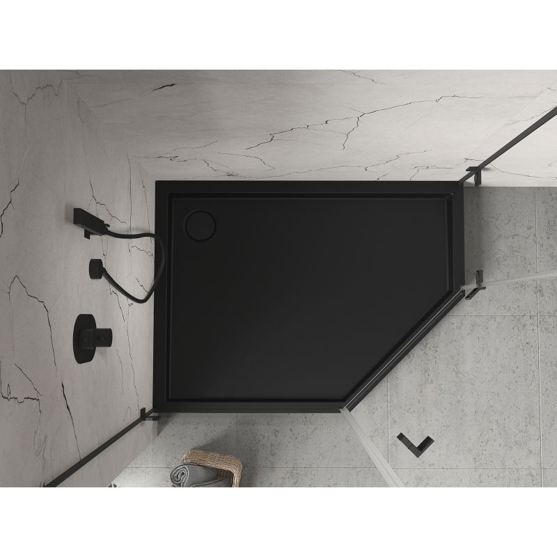 Mexen Flow+ cadă de duș pentagonală stânga 100 x 90 cm, negru mat - 46P709010LH