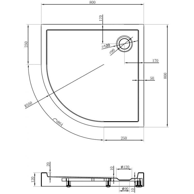 Mexen Flow+ cadă de duș semirotundă 80 x 80 cm, alb lucios - 46Q108080H