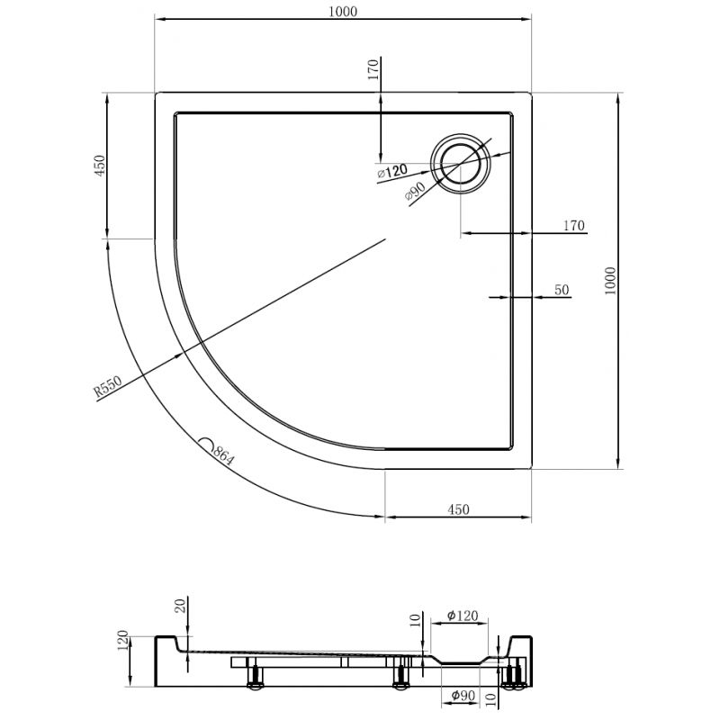 Mexen Flow+ cadă de duș semirotundă 100 x 100 cm, alb lucios - 46Q101010H