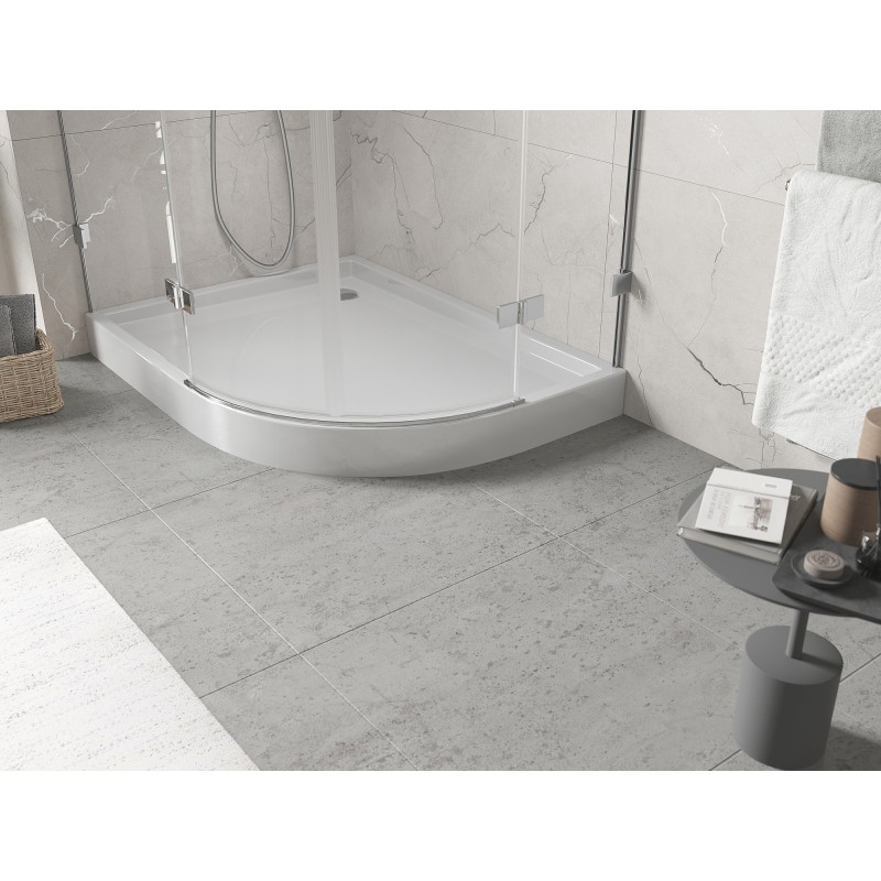 Mexen Flow+ cadă semicirculară asimetrică stânga 90 x 80 cm, luciu alb - 46Q108090LH