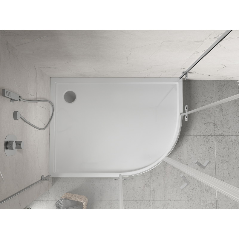Mexen Flow+ aszimmetrikus félköríves bal oldali zuhanytálca 90 x 80 cm, fehér fényes - 46Q108090LH