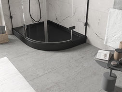 Mexen Flow+ cadă de duș semirotundă asimetrică stânga 90 x 80 cm, negru mat - 46Q708090LH