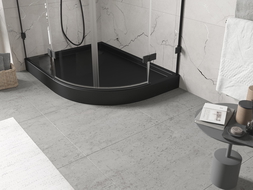 Mexen Flow+ félköríves aszimmetrikus bal oldali zuhanytálca 90 x 80 cm, fekete matt - 46Q708090LH