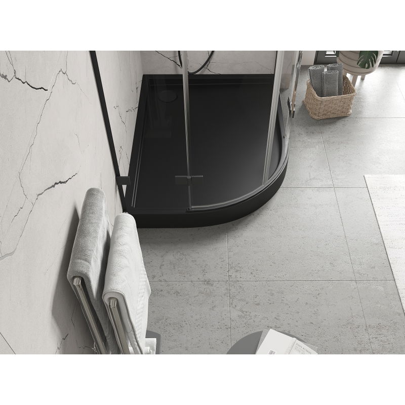 Mexen Flow+ félköríves aszimmetrikus jobb zuhanytálca 90 x 80 cm, fekete matt - 46Q708090RH