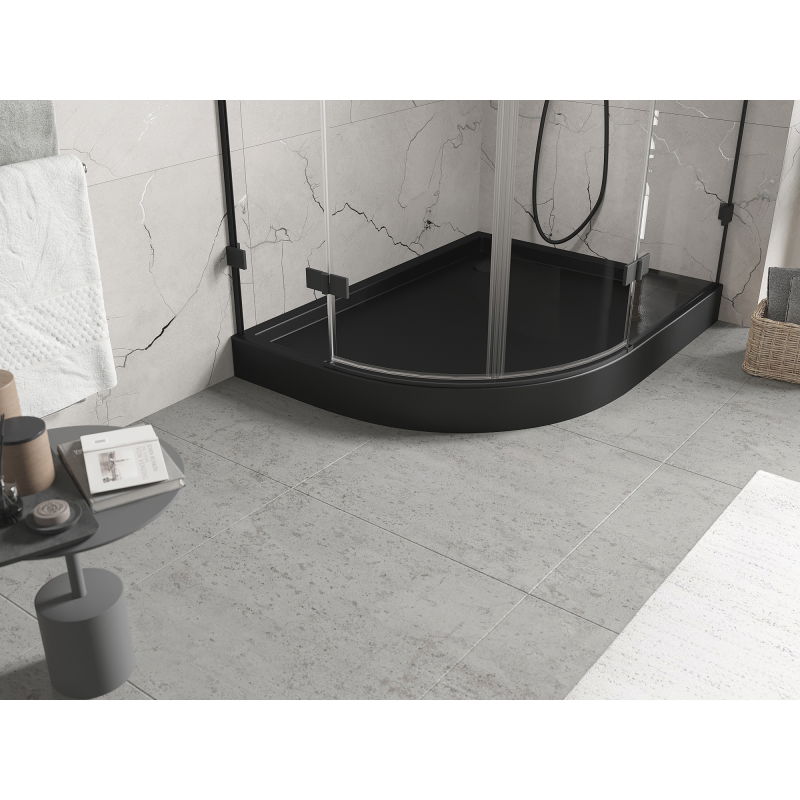 Mexen Flow+ cadă de duș semi-rotundă asimetrică dreaptă 90 x 80 cm, negru mat - 46Q708090RH