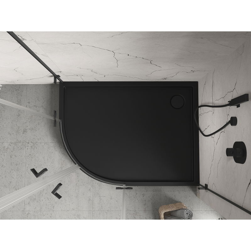 Mexen Flow+ félköríves aszimmetrikus jobb zuhanytálca 90 x 80 cm, fekete matt - 46Q708090RH