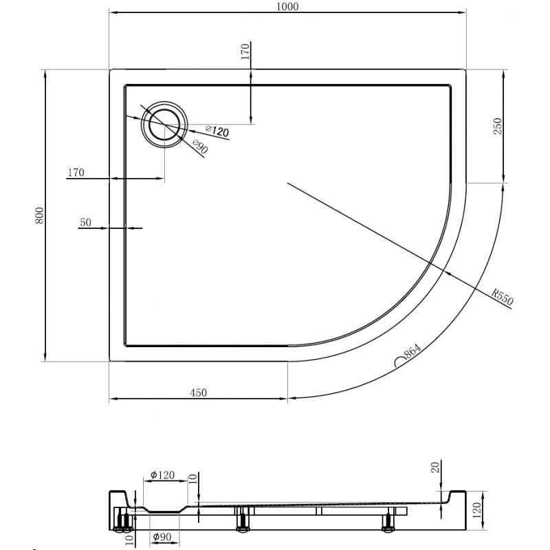 Mexen Flow+ aszimmetrikus bal félköralakú zuhanytálca 100 x 80 cm, fekete matt - 46Q708010LH