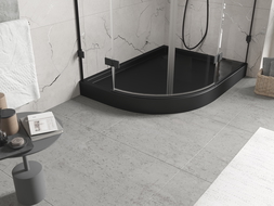 Mexen Flow+ cadă de duș semirotundă asimetrică dreaptă 100 x 80 cm, negru mat - 46Q708010RH