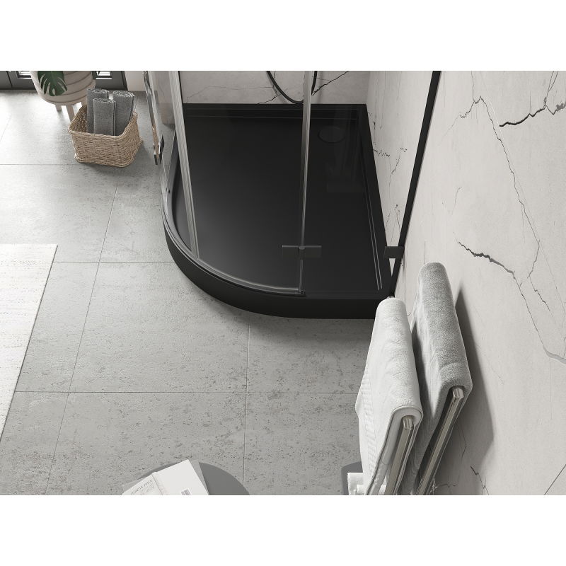 Mexen Flow+ cadă de duș semicircular asimetric stânga 100 x 90 cm, negru mat - 46Q709010LH