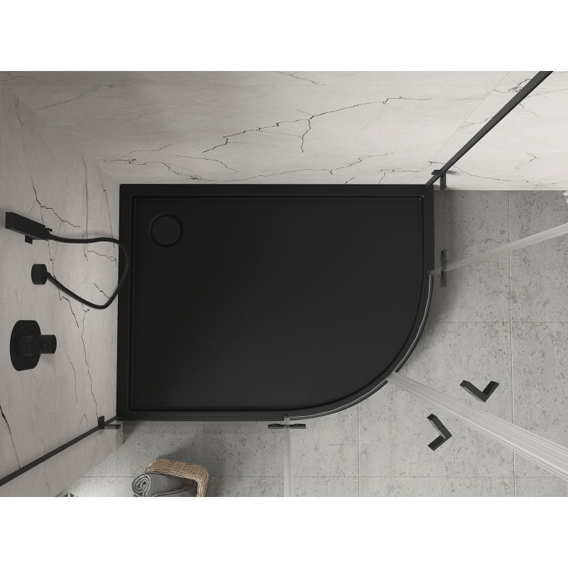 Mexen Flow+ cadă de duș semicircular asimetric stânga 100 x 90 cm, negru mat - 46Q709010LH