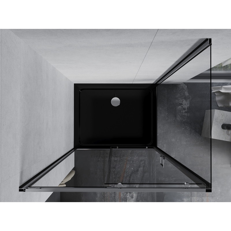 Mexen Apia cabina de duș glisantă 140 x 70 cm, transparentă, crom + cadă Flat, neagră - 840-140-070-01-00-4070