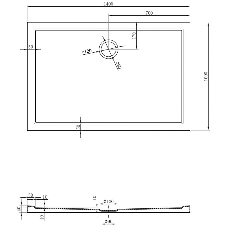 Mexen Flow téglalap alakú, slim zuhanytálca 140 x 100 cm, fényes fehér - 46R101014