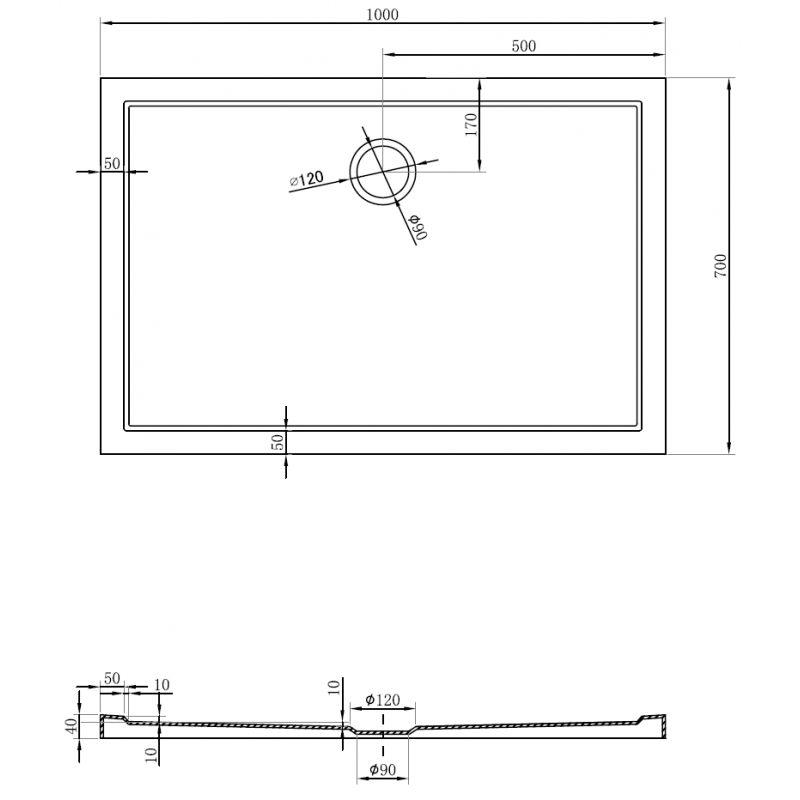 Mexen Flow téglalap alakú zuhanytálca slim 100 x 70 cm, fekete matt - 46R707010