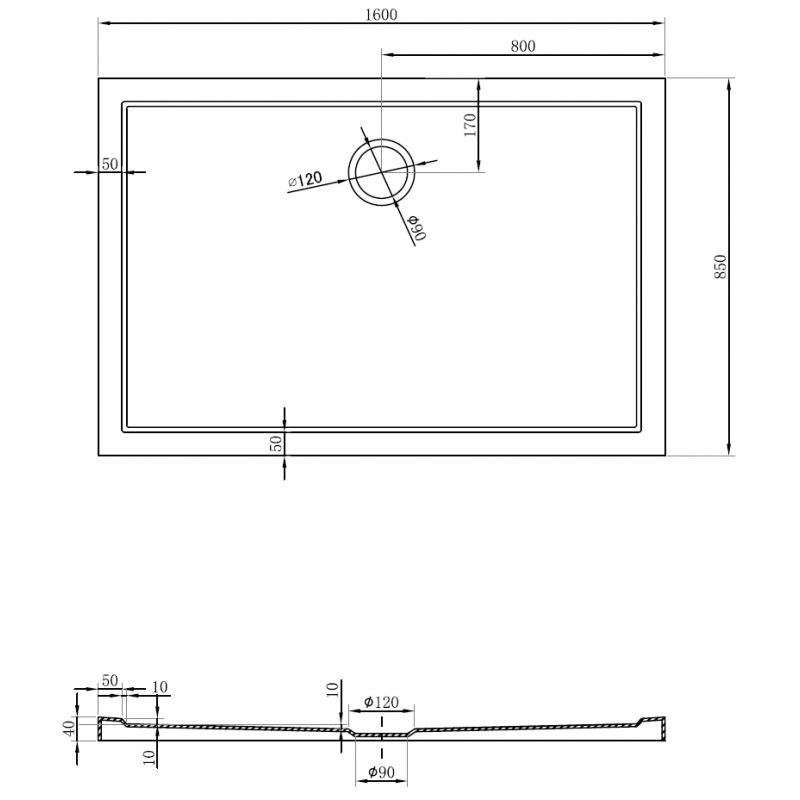 Mexen Flow slim téglalap alakú zuhanytálca 160 x 85 cm, fehér fényes - 46R108516