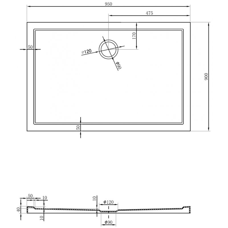 Mexen Flow cadă de duș dreptunghiulară slim 95 x 90 cm, alb lucios - 46R109095