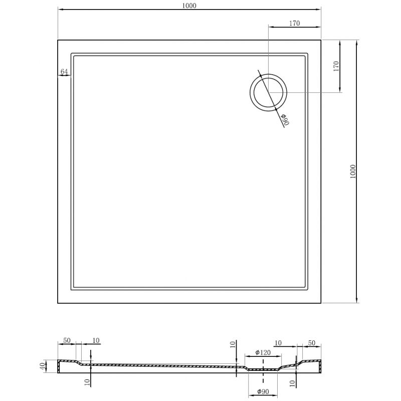 Mexen Flow cadă de duș pătrată slim 100 x 100 cm, alb lucios - 46S101010
