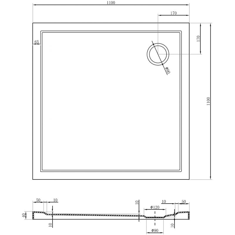 Mexen Flow cadă de duș pătrată slim 110 x 110 cm, alb lucios - 46S101111