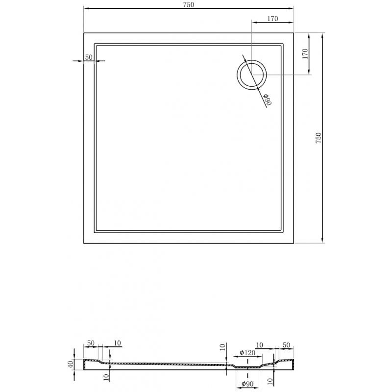 Mexen Flow slim szögletes zuhanytálca 75 x 75 cm, fényes fehér - 46S107575