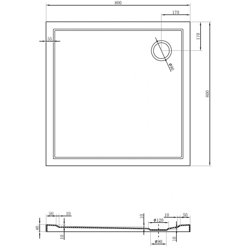 Mexen Flow brodzik pătrat slim 80 x 80 cm, alb lucios - 46S108080