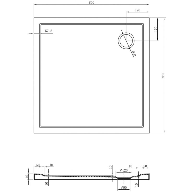 Mexen Flow négyzet alakú zuhanytálca slim 85 x 85 cm, fekete matt - 46S708585