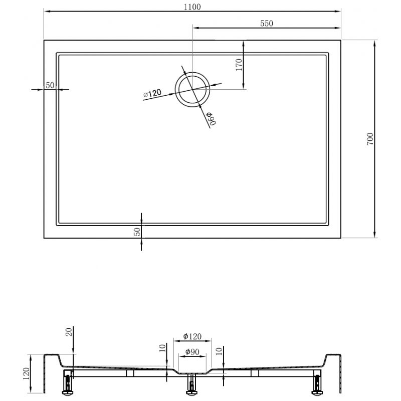 Mexen Flow+ téglalap alakú zuhanytálca 110 x 70 cm, fehér fényes - 46R107011H