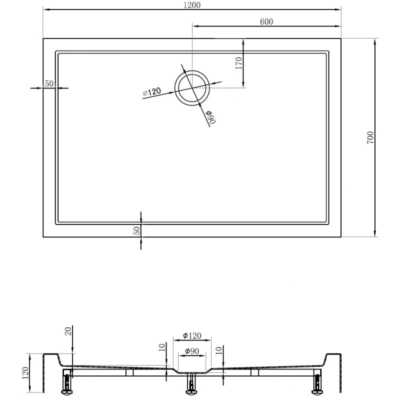 Mexen Flow+ cădiță de duș dreptunghiulară 120 x 70 cm, alb lucios - 46R107012H